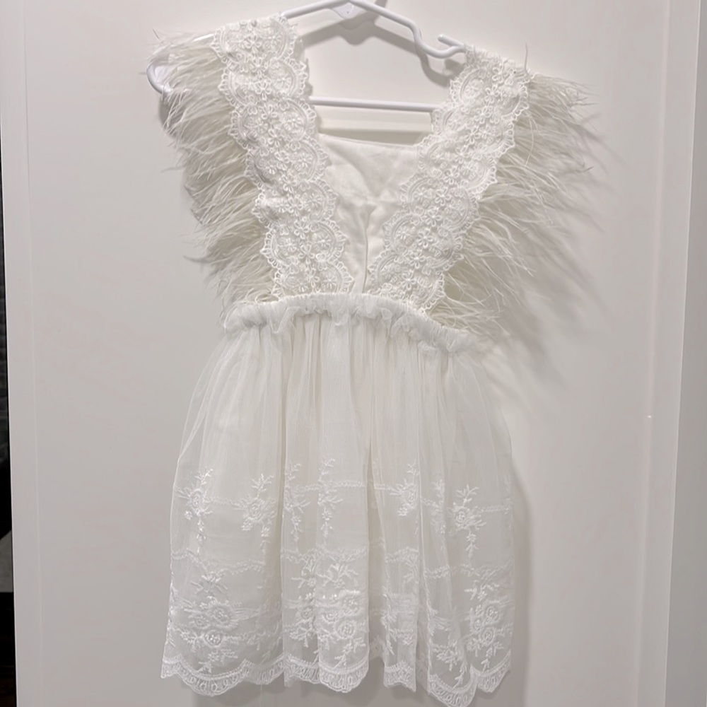 NWOT Dress 12M tutu style with beautiful flowers and feathers